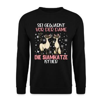 Siamkatzen SEI GEWARNT VOR DER DAME DIE SIAMKATZE - Unisex Pullover - Schwarz - Vorne - Alina (178cm) & Michal (187cm)