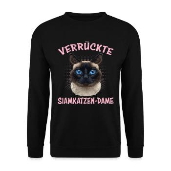 Siamkatzen VERRÜCKTE SIAMKATZEN-DAME Lustiges - Unisex Pullover - Schwarz - Vorne - Alina (178cm) & Michal (187cm)