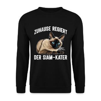 Siamkatze ZUHAUSE REGIERT DER SIAM KATER Lustig - Unisex Pullover - Schwarz - Vorne - Alina (178cm) & Michal (187cm)