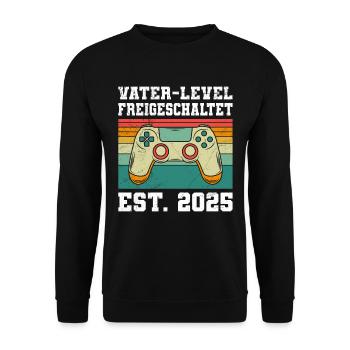 FATHER LEVEL UNLOCKED EST. 2025 Expectant - Unisex Sweatshirt - black - Front - Alina (178cm) & Michal (187cm)