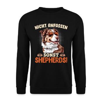 Aussie NICHT ANFASSEN SONST SHEPHERDS Lustiges - Unisex Pullover - Schwarz - Vorne - Alina (178cm) & Michal (187cm)