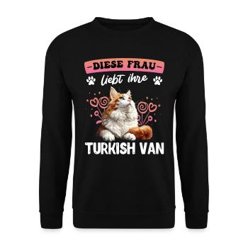 Cat mom THIS WOMAN LOVES HER TURKISH VAN - Unisex Sweatshirt - black - Front - Alina (178cm) & Michal (187cm)