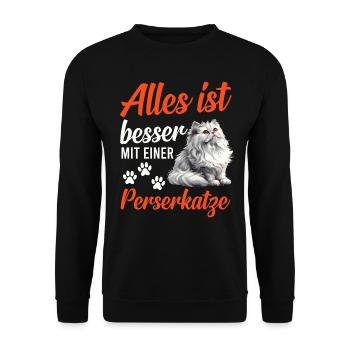 Chat persan TOUT VA MIEUX AVEC UN CHAT PERSAN - Sweat-shirt Unisexe - noir - Devant - Alina (178cm) & Michal (187cm)