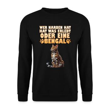 Bengalkatze WER NARBEN HAT HAT WAS ERLEBT ODER - Unisex Pullover - Schwarz - Vorne - Alina (178cm) & Michal (187cm)