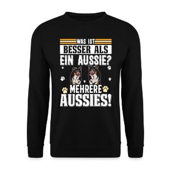 Australian Shepherd WAS IST BESSER ALS EIN AUSSIE? - Unisex Pullover - Schwarz - Vorne - Alina (178cm) & Michal (187cm)