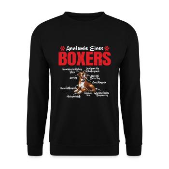 Deutscher Boxer ANATOMIE EINES BOXERS Lustiges - Unisex Pullover - Schwarz - Vorne - Alina (178cm) & Michal (187cm)
