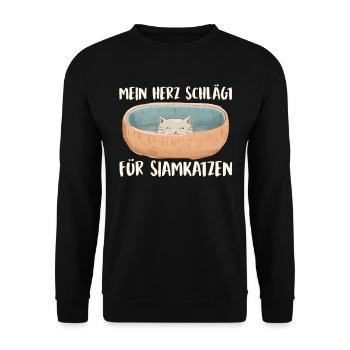 Siamkatzen MEIN HERZ SCHLÄGT FÜR SIAMKATZEN - Unisex Pullover - Schwarz - Vorne - Alina (178cm) & Michal (187cm)