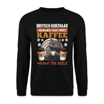 Coffee fan BRITISH SHORTHAIR WARMS HEART COFFEE - Unisex Sweatshirt - black - Front - Alina (178cm) & Michal (187cm)