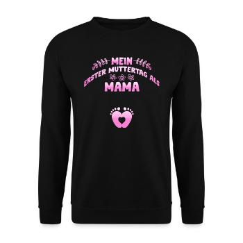 Zukünftig Mama ERSTER MUTTERTAG ALS MAMA - Unisex Pullover - Schwarz - Vorne - Alina (178cm) & Michal (187cm)