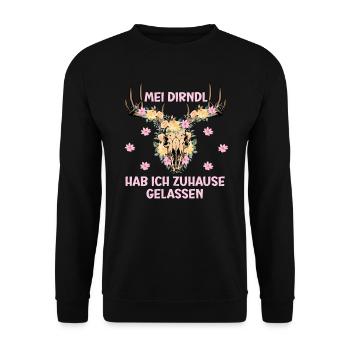 Münchner Volksfest MEI DIRNDL HAB ICH ZUHAUSE - Unisex Pullover - Schwarz - Vorne - Alina (178cm) & Michal (187cm)