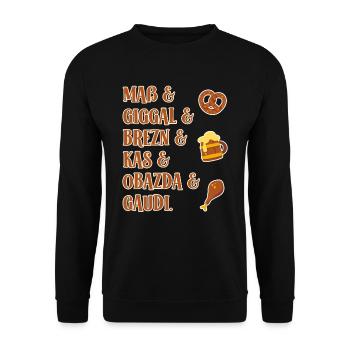 Maß Giggal Brezn Kas Obazda Gaudi bayrische Worte - Unisex Pullover - Schwarz - Vorne - Alina (178cm) & Michal (187cm)