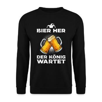 The king is waiting for his beer - Unisex Sweatshirt - black - Front - Alina (178cm) & Michal (187cm)