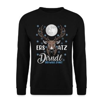 ERSATZ DIRNDL DER WILLE ZÄHLT Lustiges Münchner - Unisex Pullover - Schwarz - Vorne - Alina (178cm) & Michal (187cm)