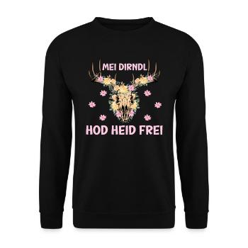 Münchner Volksfest MEI DIRNDL HOD HEID FREI - Unisex Pullover - Schwarz - Vorne - Alina (178cm) & Michal (187cm)