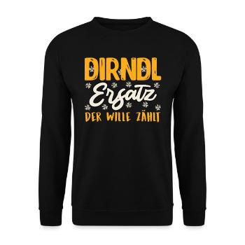ERSATZ DIRNDL DER WILLE ZÄHLT Lustiges Münchner - Unisex Pullover - Schwarz - Vorne - Alina (178cm) & Michal (187cm)