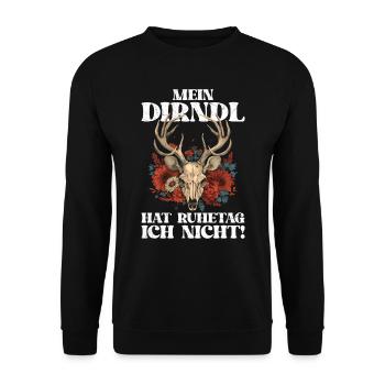 Mein Dirndl hat heute Ruhetag Damen Trachten - Unisex Pullover - Schwarz - Vorne - Alina (178cm) & Michal (187cm)