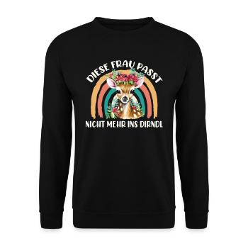 Dirndl Substitute THIS WOMAN NO LONGER FITS INTO THE - Unisex Sweatshirt - black - Front - Alina (178cm) & Michal (187cm)