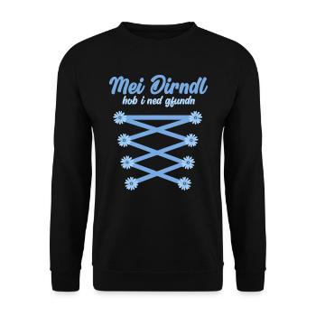 Münchner Volksfest MEI DIRNDL HOB I NED GFUNDEN - Unisex Pullover - Schwarz - Vorne - Alina (178cm) & Michal (187cm)