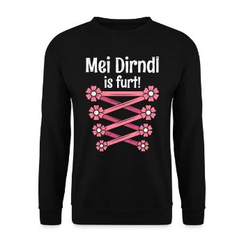 Mein Dirndl is furt Ersatzdirndl Trachten - Unisex Pullover - Schwarz - Vorne - Alina (178cm) & Michal (187cm)
