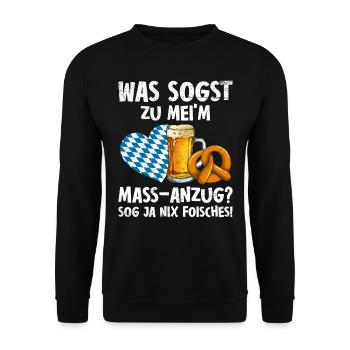 Was sagst zu meinem Mass-Anzug? - Unisex Pullover - Schwarz - Vorne - Alina (178cm) & Michal (187cm)