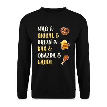 Mass Giggal Pretzels Kas Obazda Gaudi Bavarian Words - Unisex Sweatshirt - black - Front - Alina (178cm) & Michal (187cm)