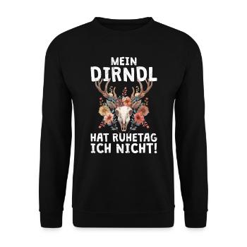 Mon dirndl a un jour de repos Je n’ai pas de chemise traditionnelle - Sweat-shirt Unisexe - noir - Devant - Alina (178cm) & Michal (187cm)