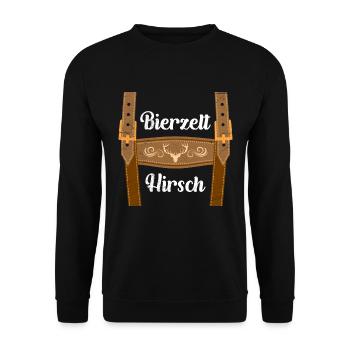 Bierzelt Hirsch mit Lederhosen Bayern - Unisex Pullover - Schwarz - Vorne - Alina (178cm) & Michal (187cm)