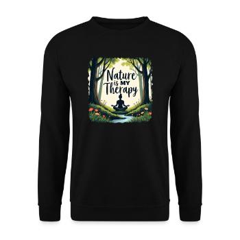 Nature is my Therapy - Meditation im Wald - Unisex Pullover - Schwarz - Vorne - Alina (178cm) & Michal (187cm)