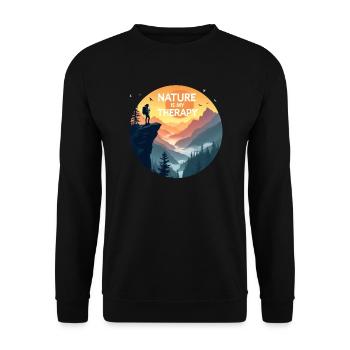 Nature is my Therapy - Wandern in den Bergen - Unisex Pullover - Schwarz - Vorne - Alina (178cm) & Michal (187cm)