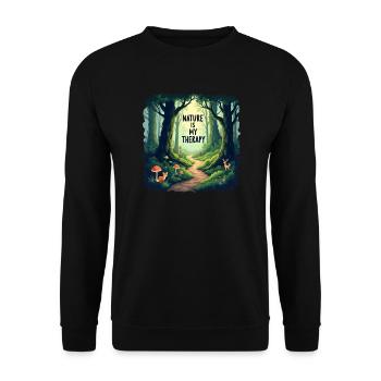 Nature is my Therapy - Meditation im Wald - Unisex Pullover - Schwarz - Vorne - Alina (178cm) & Michal (187cm)