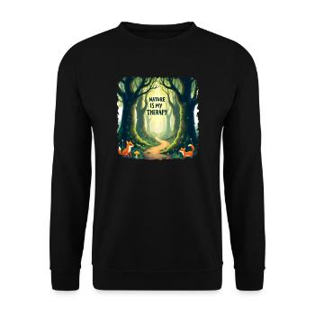 Nature is my Therapy - Meditation im Wald - Unisex Pullover - Schwarz - Vorne - Alina (178cm) & Michal (187cm)