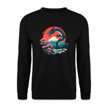 Japanischer Drache am Mount Fuji mit Kirschblüten - Unisex Pullover - Schwarz - Vorne - Alina (178cm) & Michal (187cm)