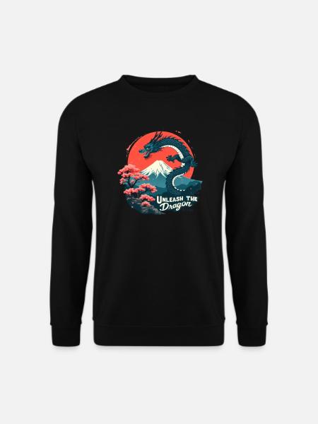 Japanischer Drache am Mount Fuji mit Kirschblüten - Unisex Pullover - Schwarz