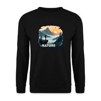 Nature is my Therapy - Wandern in den Bergen - Unisex Pullover - Schwarz - Vorne - Alina (178cm) & Michal (187cm)