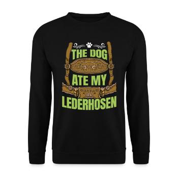 Festival folklorique de Munich LE CHIEN A MANGÉ MON LEDERHOSEN - Sweat-shirt Unisexe - noir - Devant - Alina (178cm) & Michal (187cm)