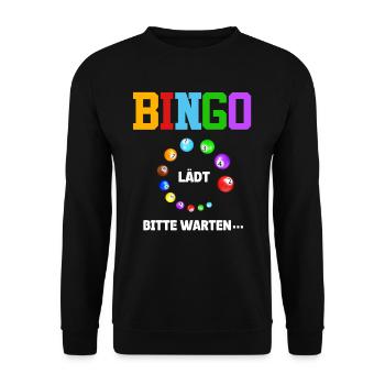 BINGO LÄDT BITTE WARTEN... Lustiges Bingospieler - Unisex Pullover - Schwarz - Vorne - Alina (178cm) & Michal (187cm)