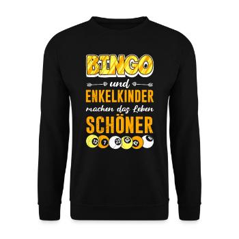 BINGO UND ENKELKINDER MACHEN LEBEN SCHÖNER - Unisex Pullover - Schwarz - Vorne - Alina (178cm) & Michal (187cm)