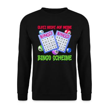 Bingo GLOTZ NICHT AUF MEINE BINGO SCHEINE Lustig - Unisex Pullover - Schwarz - Vorne - Alina (178cm) & Michal (187cm)