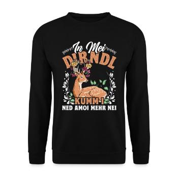 Münchner Volksfest IN MEI DIRNDL KUMM I NED NEI - Unisex Sweatshirt - black - Front - Alina (178cm) & Michal (187cm)