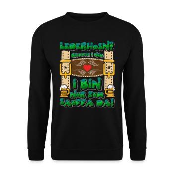 LEDERHOSEN? BRAUCH I NED I BIN NUR ZUM SAUFFA DA - Unisex Pullover - Schwarz - Vorne - Alina (178cm) & Michal (187cm)