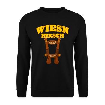 Munich Folk Festival HIRSCH Funny Traditional Shirt - Unisex Sweatshirt - black - Front - Alina (178cm) & Michal (187cm)