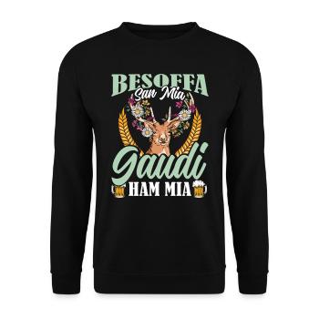 Munich Folk Festival BESOFFA SAN MIA GAUDI HAM MIA - Unisex Sweatshirt - black - Front - Alina (178cm) & Michal (187cm)