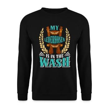 Munich folk festival MY LEDERHOSEN IS IN THE WASH - Unisex Sweatshirt - black - Front - Alina (178cm) & Michal (187cm)