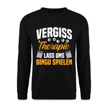 Bingospieler VERGISS DIE THERAPIE LASS UNS BINGO - Unisex Pullover - Schwarz - Vorne - Alina (178cm) & Michal (187cm)