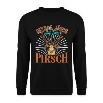 DIRNDL JÄGER AUF DER PIRSCH Lederhosen Herren - Unisex Pullover - Schwarz - Vorne - Alina (178cm) & Michal (187cm)