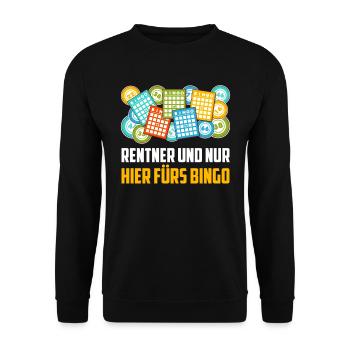 RENTNER UND NUR HIER FÜRS BINGO Lustiges - Unisex Pullover - Schwarz - Vorne - Alina (178cm) & Michal (187cm)