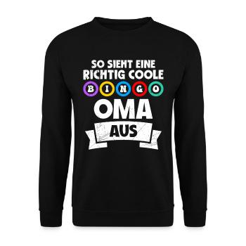 Bingospielerin SO SIEHT EINE COOLE BINGO OMA AUS - Unisex Pullover - Schwarz - Vorne - Alina (178cm) & Michal (187cm)