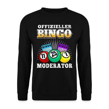 Bingospieler OFFIZIELLER BINGO MODERATOR Lustig - Unisex Pullover - Schwarz - Vorne - Alina (178cm) & Michal (187cm)