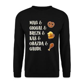Mass Giggal Pretzels Kas Obazda Gaudi Bavarian Words - Unisex Sweatshirt - black - Front - Alina (178cm) & Michal (187cm)
