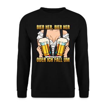 BIER HER BIER HER ODA I FOI UM Lustiges Münchner - Unisex Pullover - Schwarz - Vorne - Alina (178cm) & Michal (187cm)
